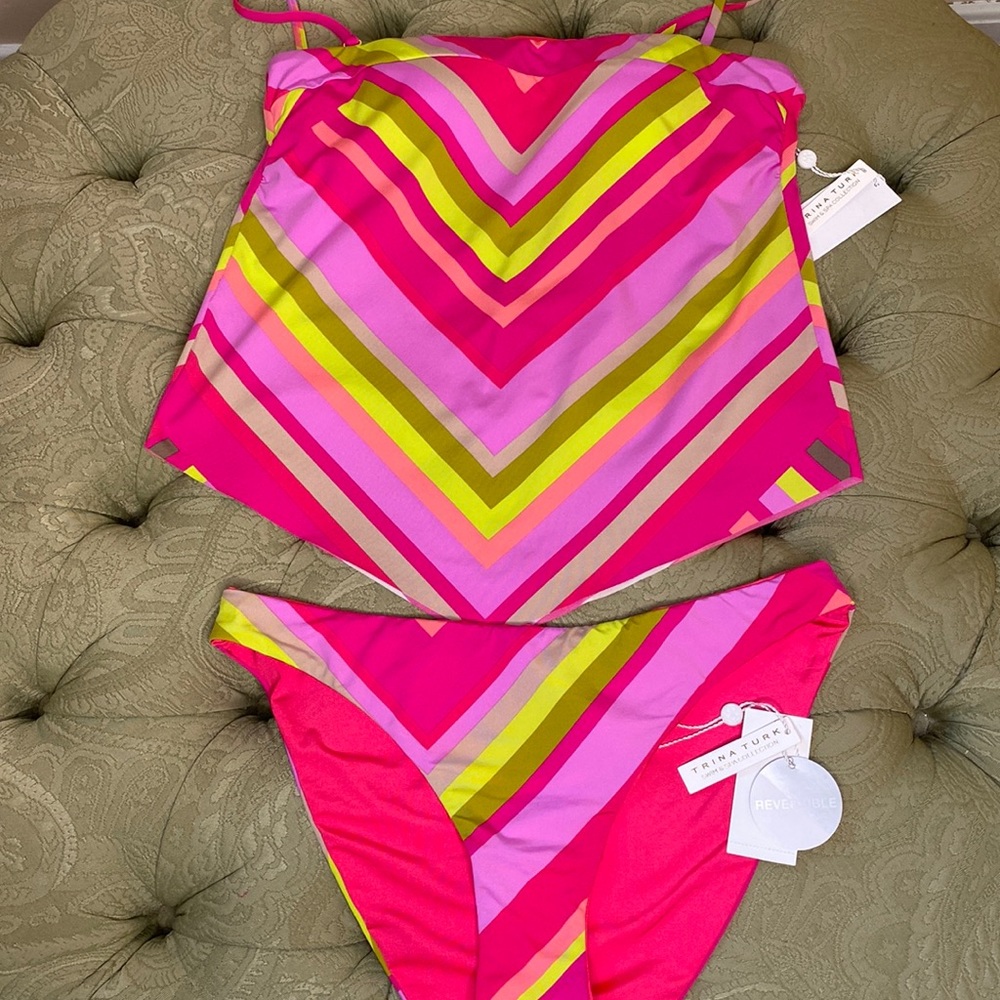 Trina Turk Bathing Suit Top Size 8 Bottom Size 10 Multi Color NWT Retail $170